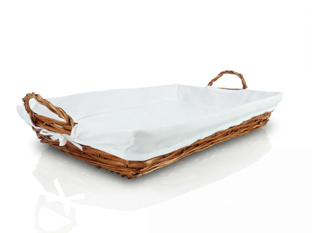 HERSIG - Cesta de Mimbre para Ropa Planchada con Forro Protector - Bandeja Rectangular 60x40 cm para Colada Limpia y Organización de Armario con Asas - Blanco