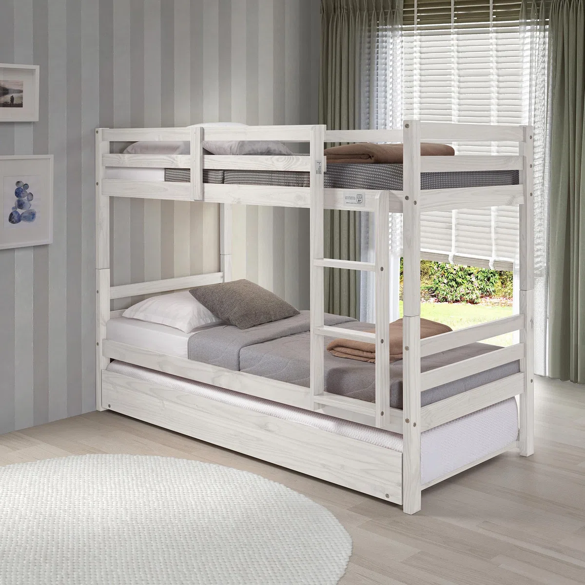 Buyqualia - Litera de Madera Color Blanco Abierto 154x98,5x198,5 cm | Cama Doble Compacta con Diseño Clásico para Niños y Adultos | Estructura de Pino Macizo Resistente | para Niños y Adultos