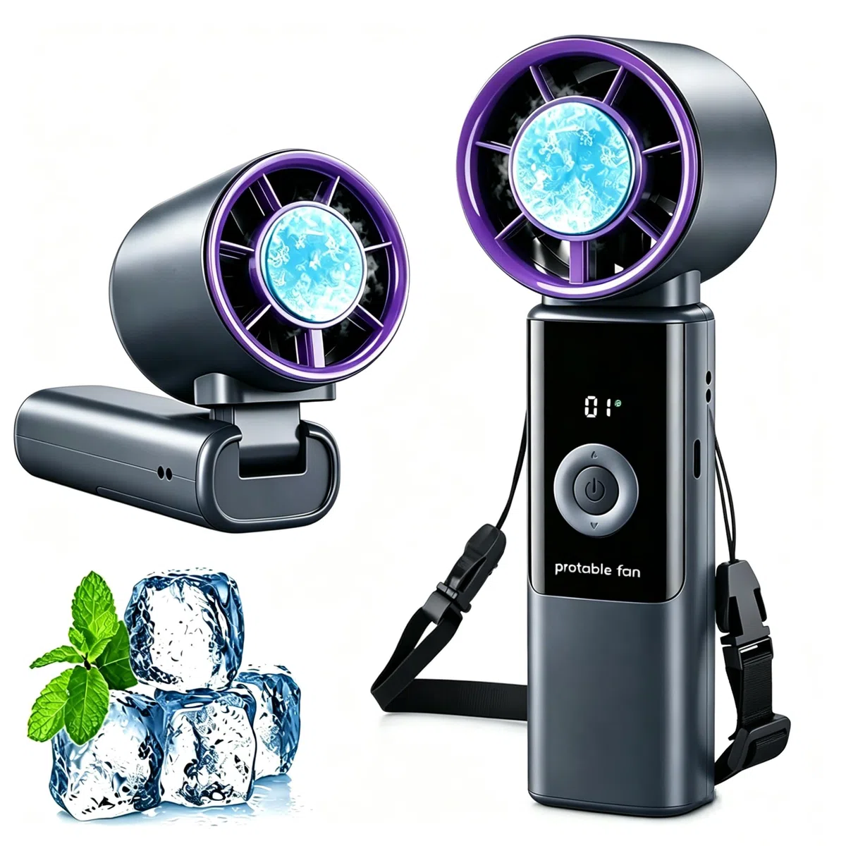 3 en 1 Ventilador Portatil Potente de Mano 5 Velocidades Ventilador Turbo con Aire Acondicionado Recargable 4000mAh Plegable Mini Ventilador Personal para Hogar Oficina Viajes Exterior