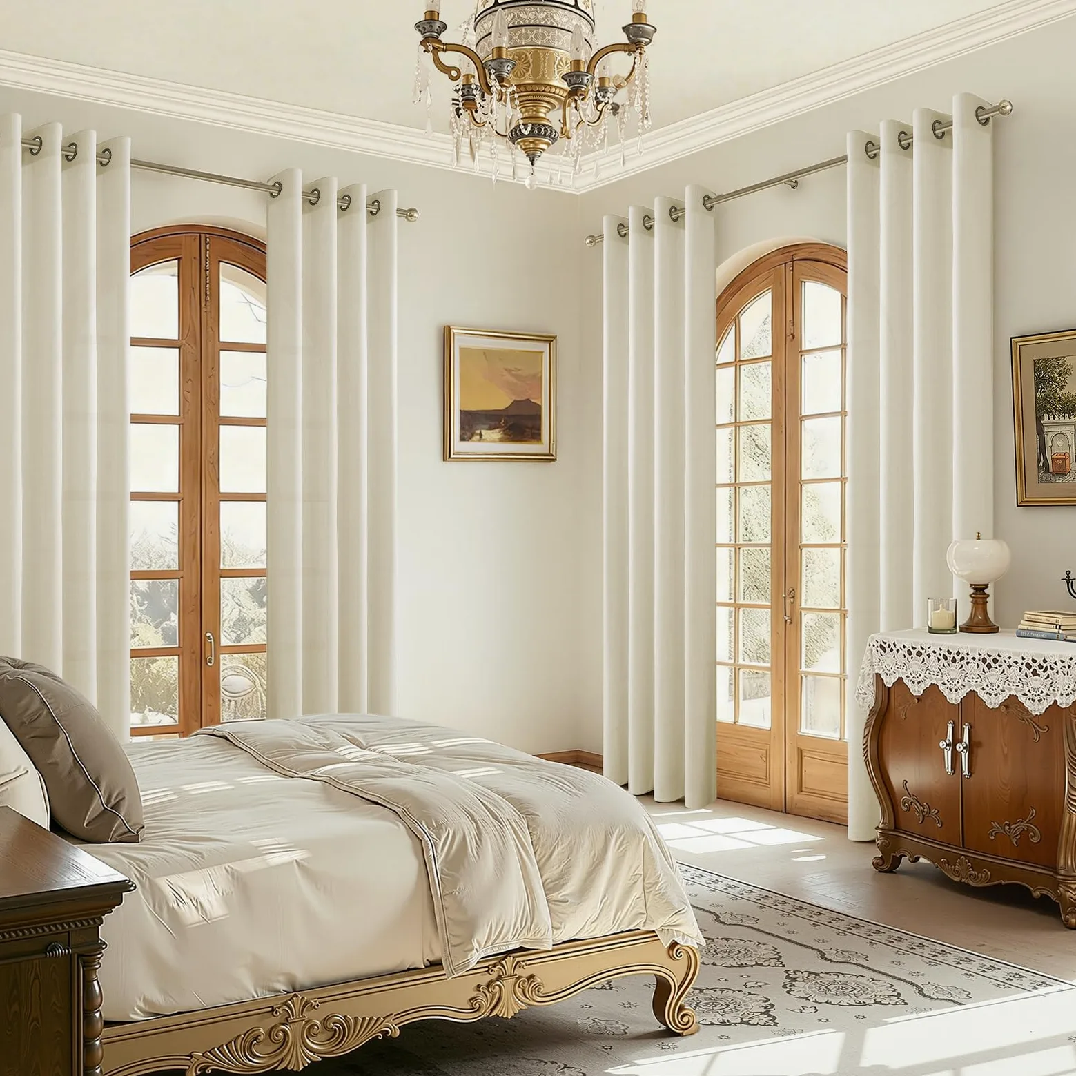CUTEWIND Cortinas Lino Natural Salon Modernas 2 Piezas 140x240 cm, Lindas Cortinas Rusticas y Visillos Translúcidas con Ojales para Dormitorio Juvenil Comedor Habitacion, Beige