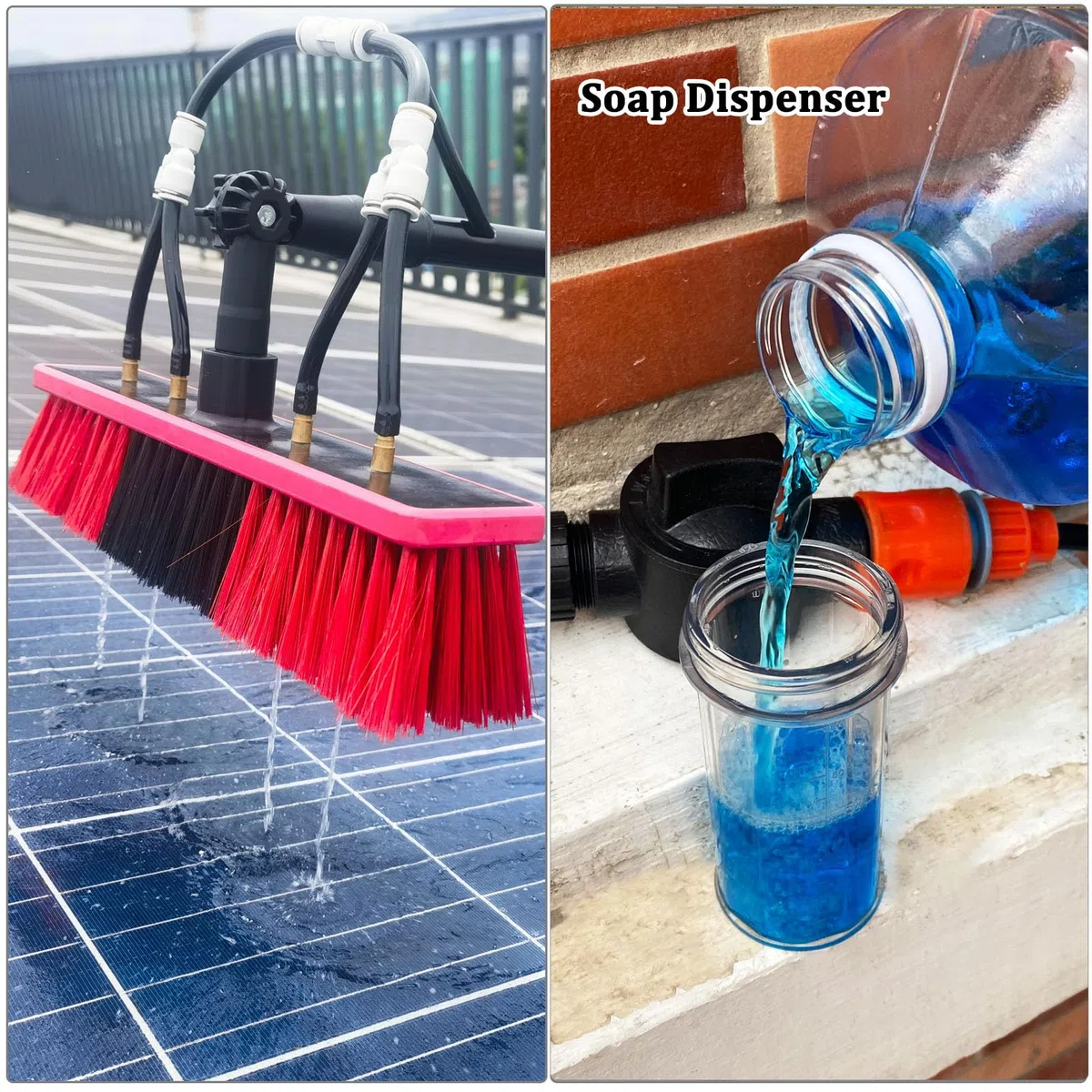 Genérico Cepillo para Ventanas con Suministro de Agua y dispensador de jabón, Mango telescópico de 3,6 a 10,8 m, Limpiador de Paneles solares, Kit para invernaderos, techos, Camiones, autob
