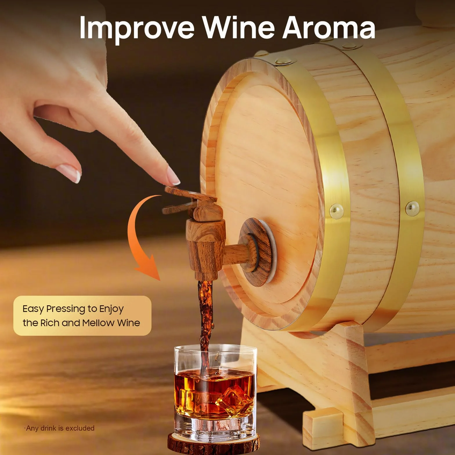 Barril de vino, madera de pino de 3 l, con varillas de acero inoxidable y grifo, barril de fermentación tradicional para vino/whisky, incluye soporte (16 x 23,5 cm), ideal para cervezas y bares