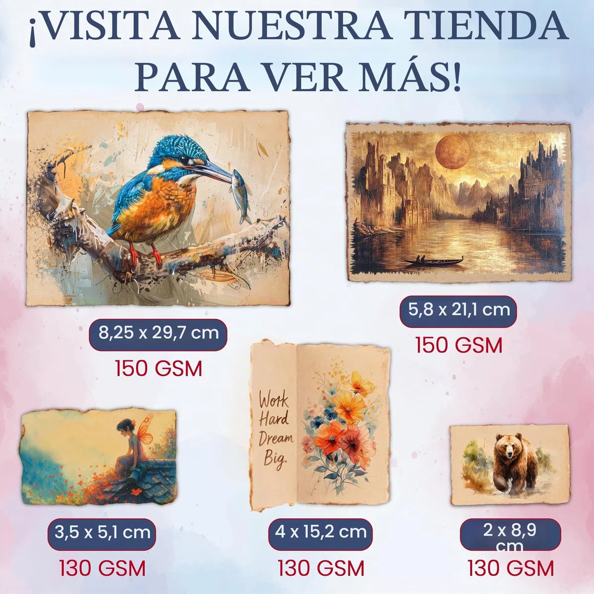 Wanderings Papel Blanco Hecho a Mano con Borde Irregular Antiguo 21x30 cm - A4, 50 Hojas de Papel Reciclado para Acuarela y Técnicas Mixtas para Escritores, Invitaciones, Manualidades - Grueso 150 GSM