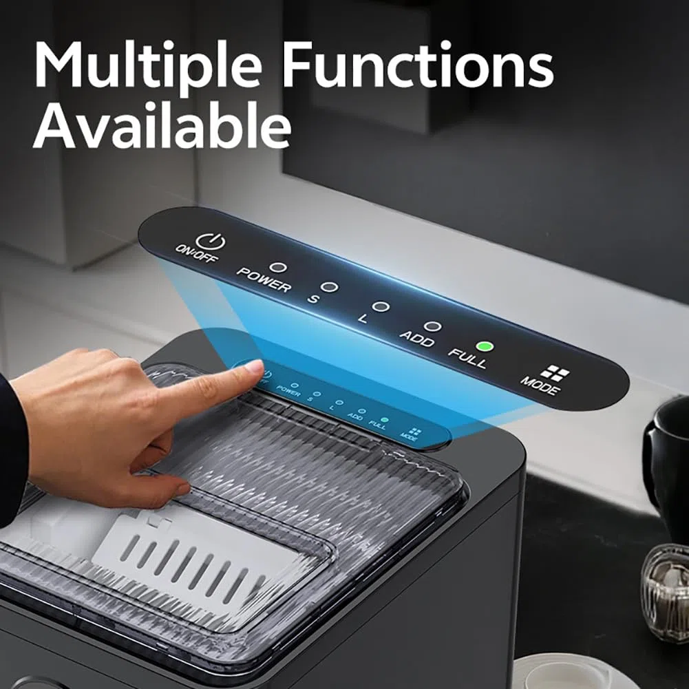 Fabricante de hielo de nugget de encimera, máquina de hielo compacta de 9 pcs/6 minutos, cubo de hielo de 2 tamaño, auto limpieza, para bar de casa, encimera de cocina, vehículos recreativos black