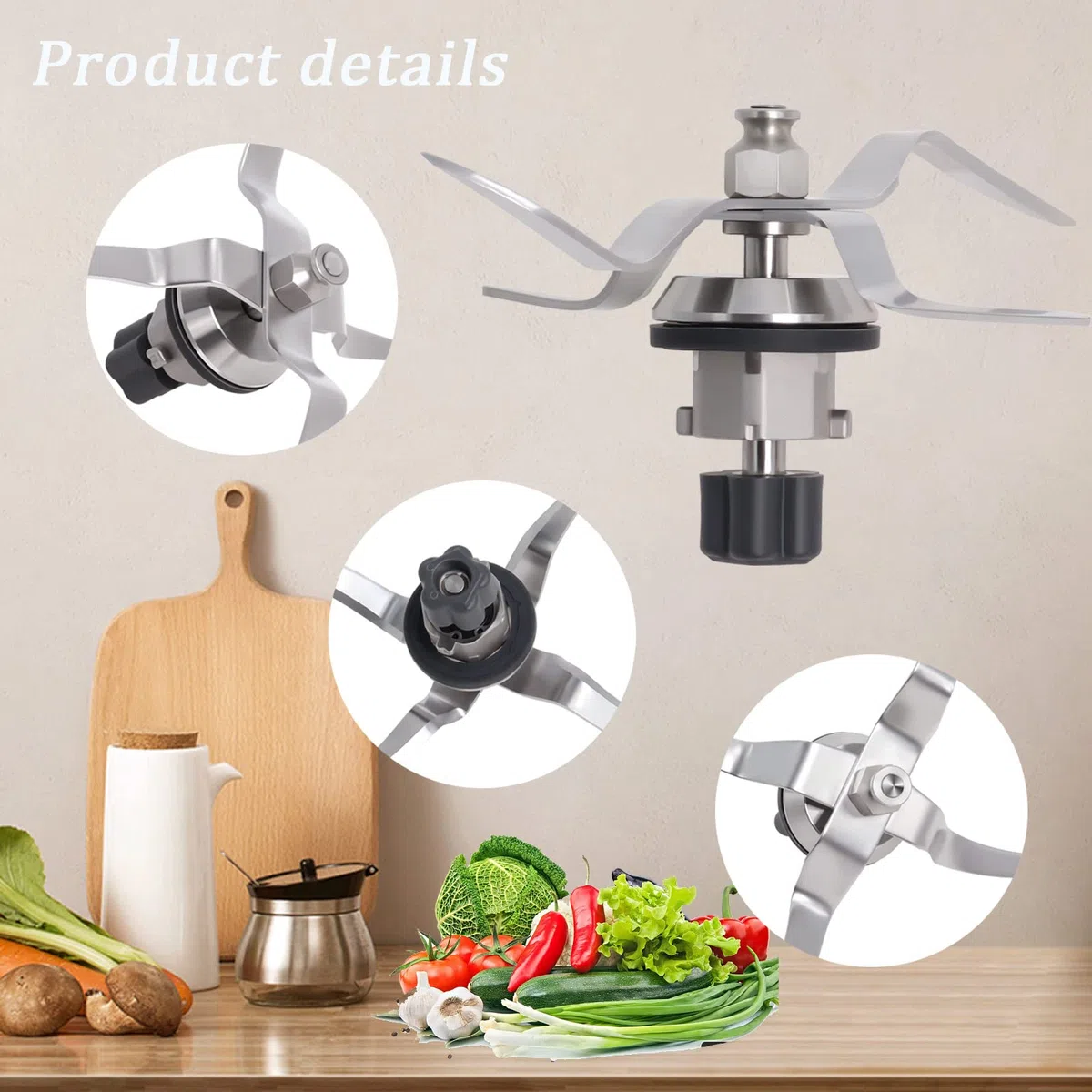 Poweka Cuchilla de Repuesto Compatible con Silvercrest Monsieur Cuisine Connect y Monsieur Cuisine Smart Robot de Cocina en Acero Inoxidable con Junta y Cepillo de Limpieza