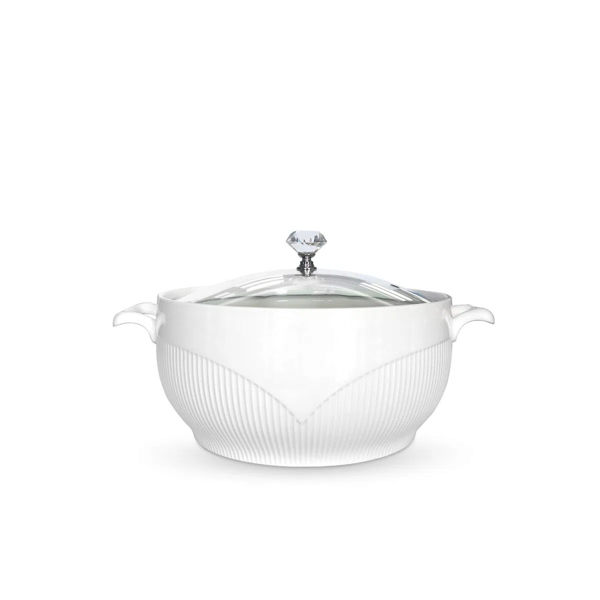 ABHOME Sopera de porcelana con tapa de cristal transparente para sopa de cerámica para restaurante, hogar, cocina, decoración blanca, bonita olla (1,3 L)
