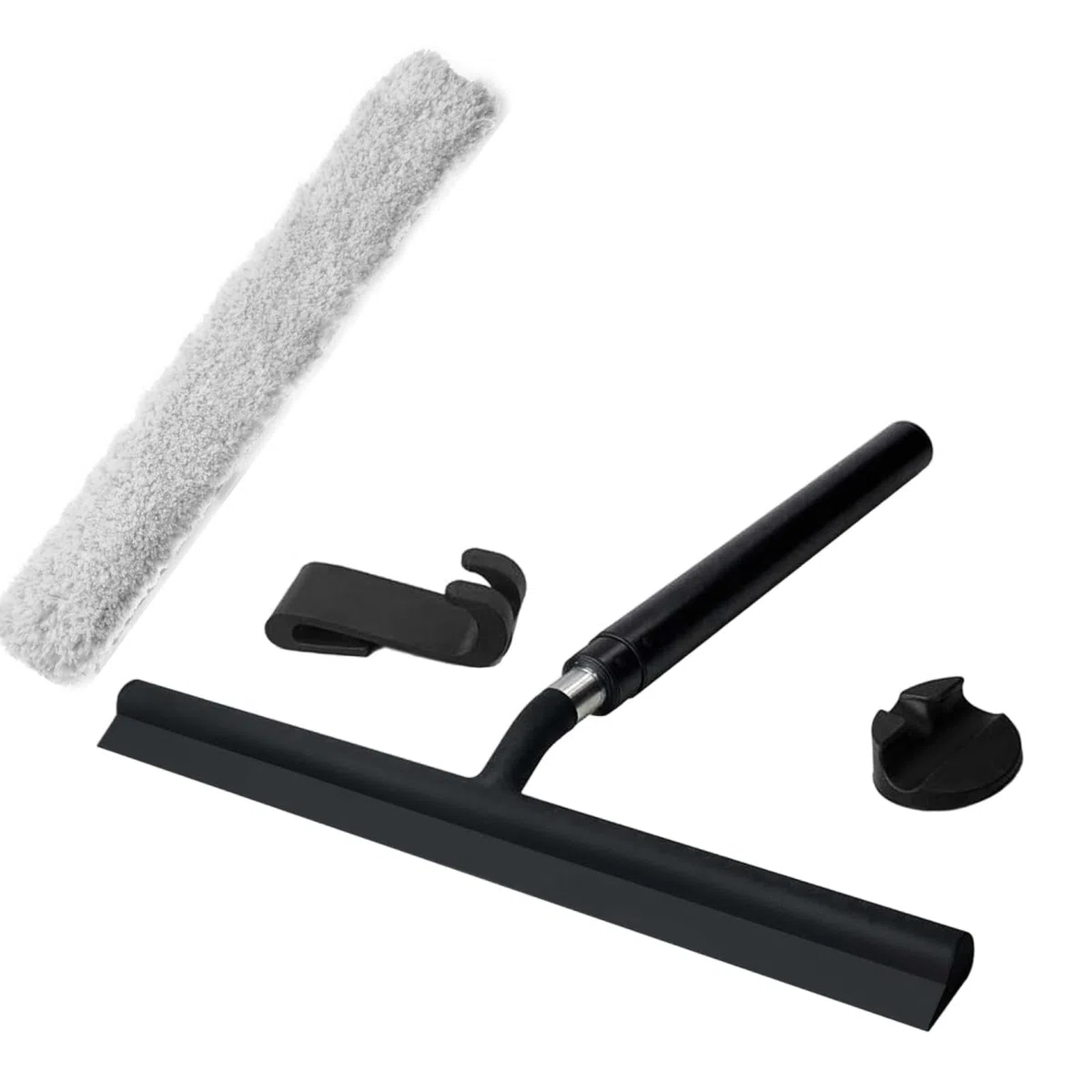Estropajo telescópico de silicona con cubiertas de tela y gancho, ideal para ducha, vidrio, azulejos, suelos, espejos. Herramienta de limpieza versátil para el baño