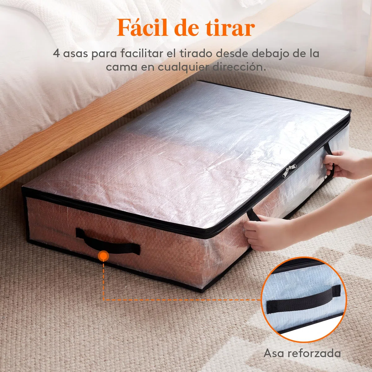 Lifewit Bolsas Almacenaje Ropa Transparentes 60L, Bolsas Debajo de la Cama con Asas, Cajas Almacenaje Plegable de PP, Organizador Armario Para Mantas, Juguetes, 4 Piezas