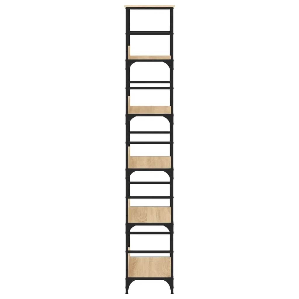 Estantería de madera de roble Sonoma, 50 x 33 x 188,5 cm, madera y acero, estilo industrial con 5 compartimentos, fijada a la pared para salón, oficina y pasillo