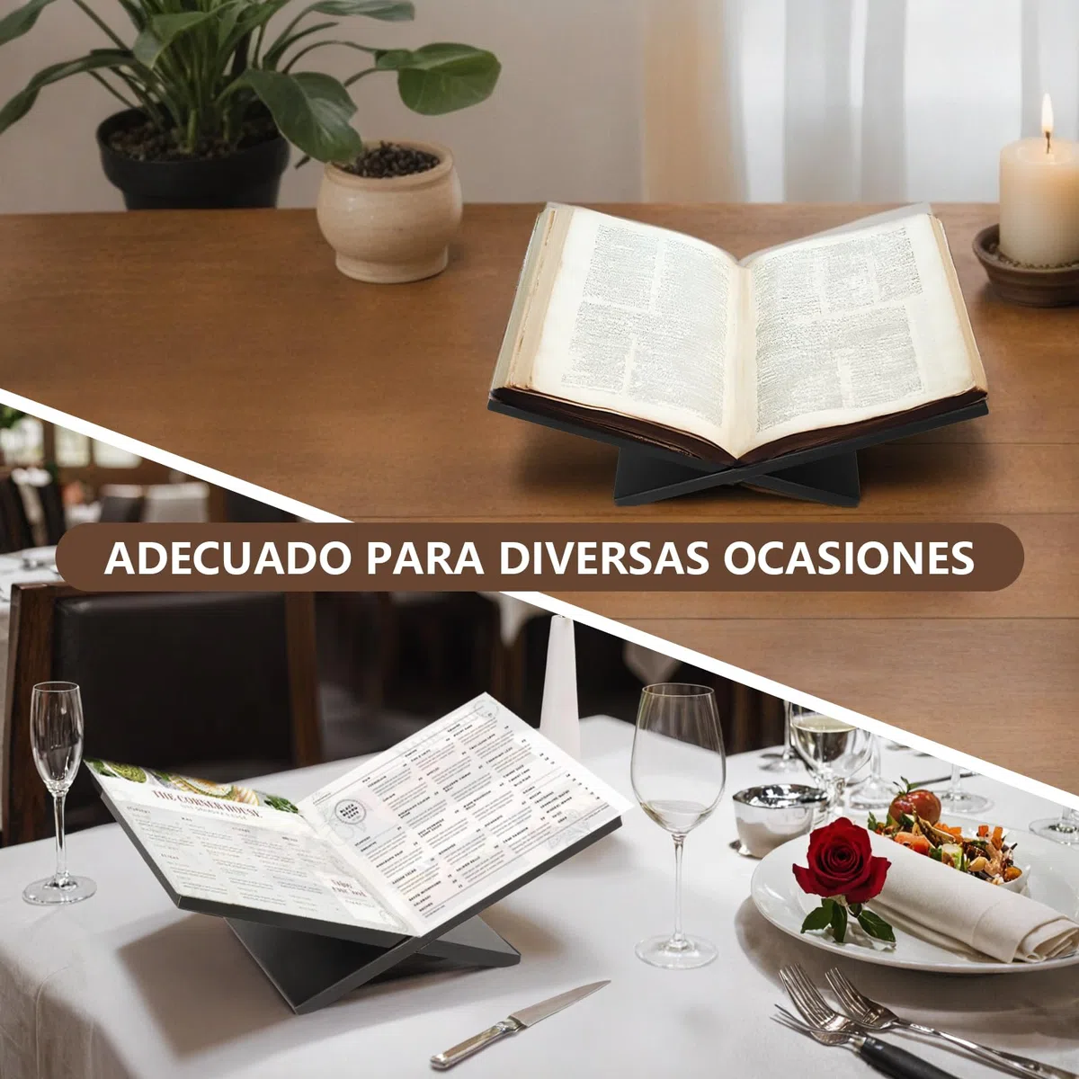 PUERSI Soporte Libros Abierto, Atril para Libros Grande de Madera, Soporte para Mesa de Centro, Caballete Expositor para Revistas, Arte, Libros de Cocina, Biblias y el Corán – Negro