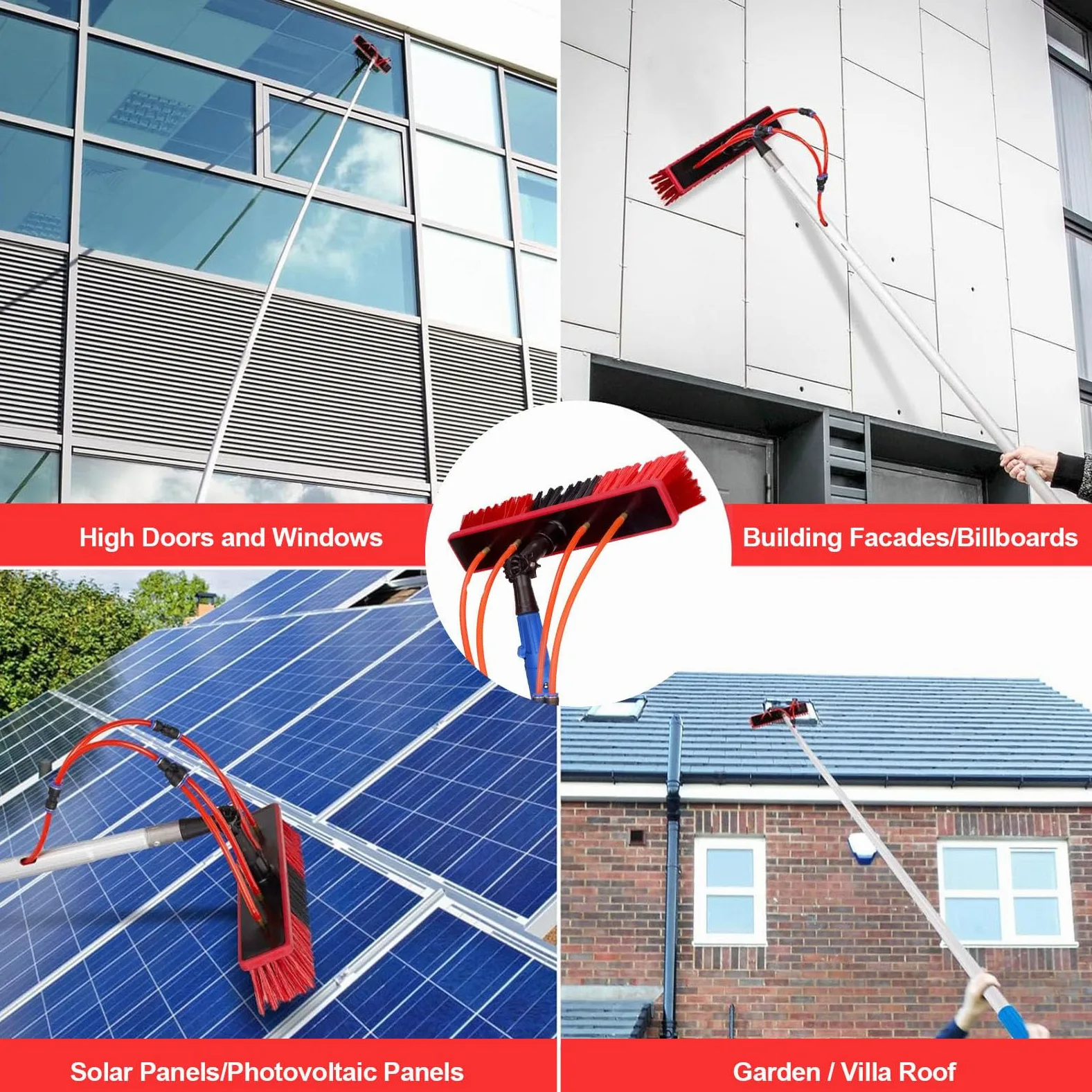 Teles - Kit de cepillo de limpieza de ventanas, limpiador extensible ajustable de 3 m para tejados, canalones y zonas altas, herramienta de alcance sin esfuerzo para una fácil limpieza