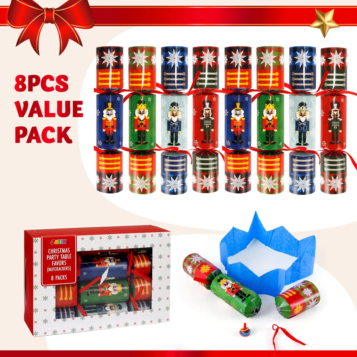 JOYIN Paquete de 8 recuerdos de fiesta de Navidad, diseño de cascanueces, recuerdos de mesa de fiesta con suministros de fiesta para niños y adultos, fiestas de Navidad, cenas y vacaciones