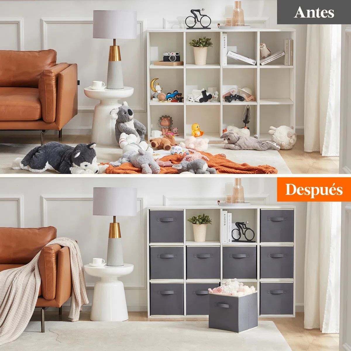 Lifewit Juego de 10 Cubos de almacenamiento plegables, Cestas de Almacenamiento de Tela, Cajas de Almacenamiento con asas, Organizadores para ropa, Juguetes, 26,5 x 26,5 x 28 cm, 18 L, Gris