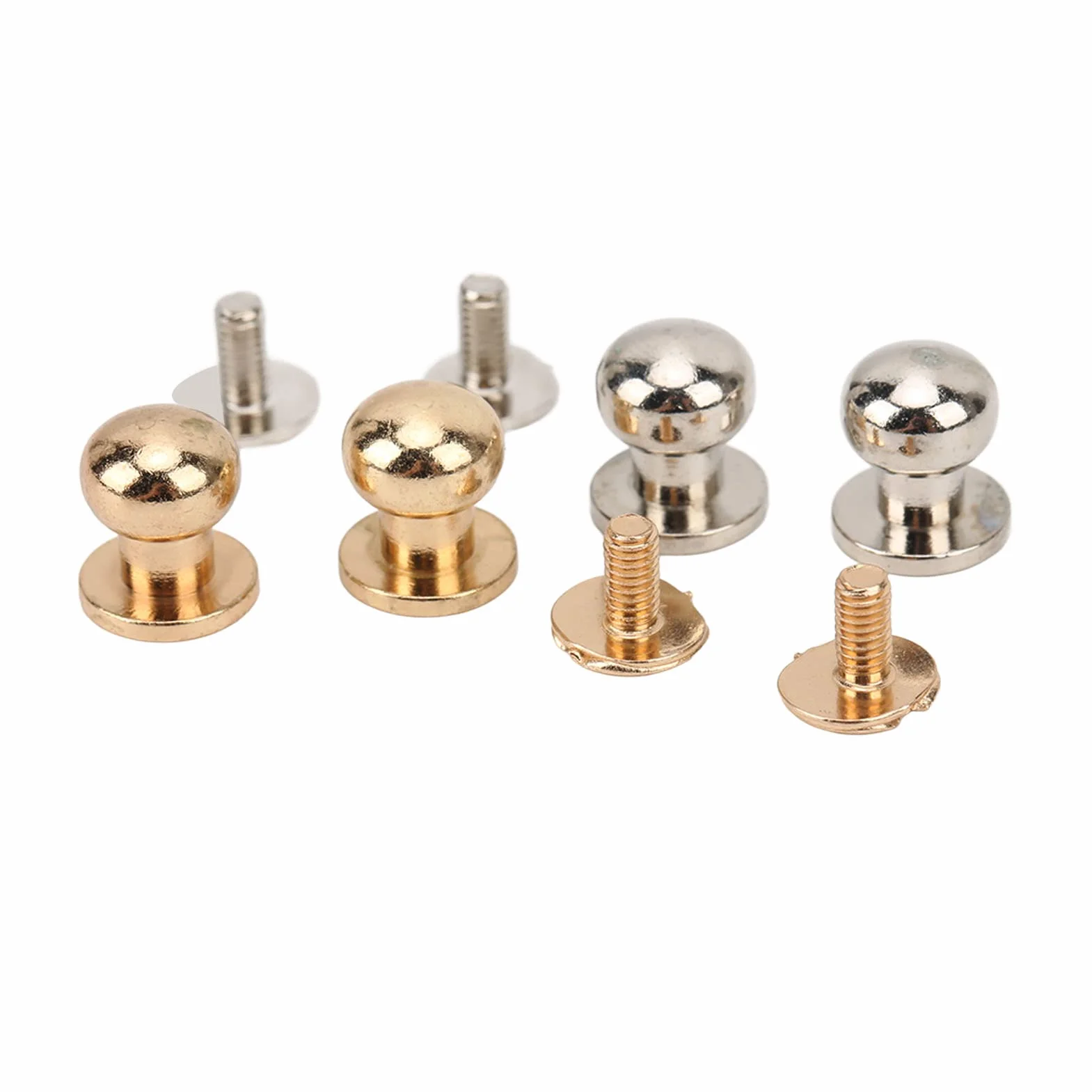 200 juegos de remaches monje de 9 x 8 mm, ligeros, de cobre puro, con cabeza redonda, para manualidades en cuero, ropa, zapatos y bolsos; remaches decorativos de metal con acabado (Oro Plata)