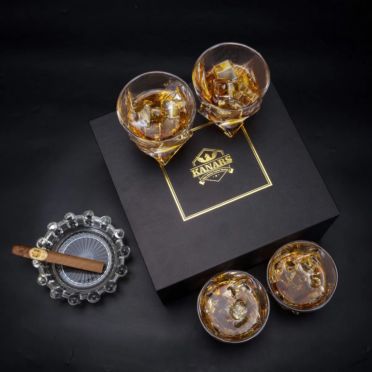 KANARS Vasos de Whisky, Copas de Whiskey Cristal para Bourbon, Scotch, Martini, Coñac, 300 ml, 4 Piezas, Caja de Regalo de Lujo
