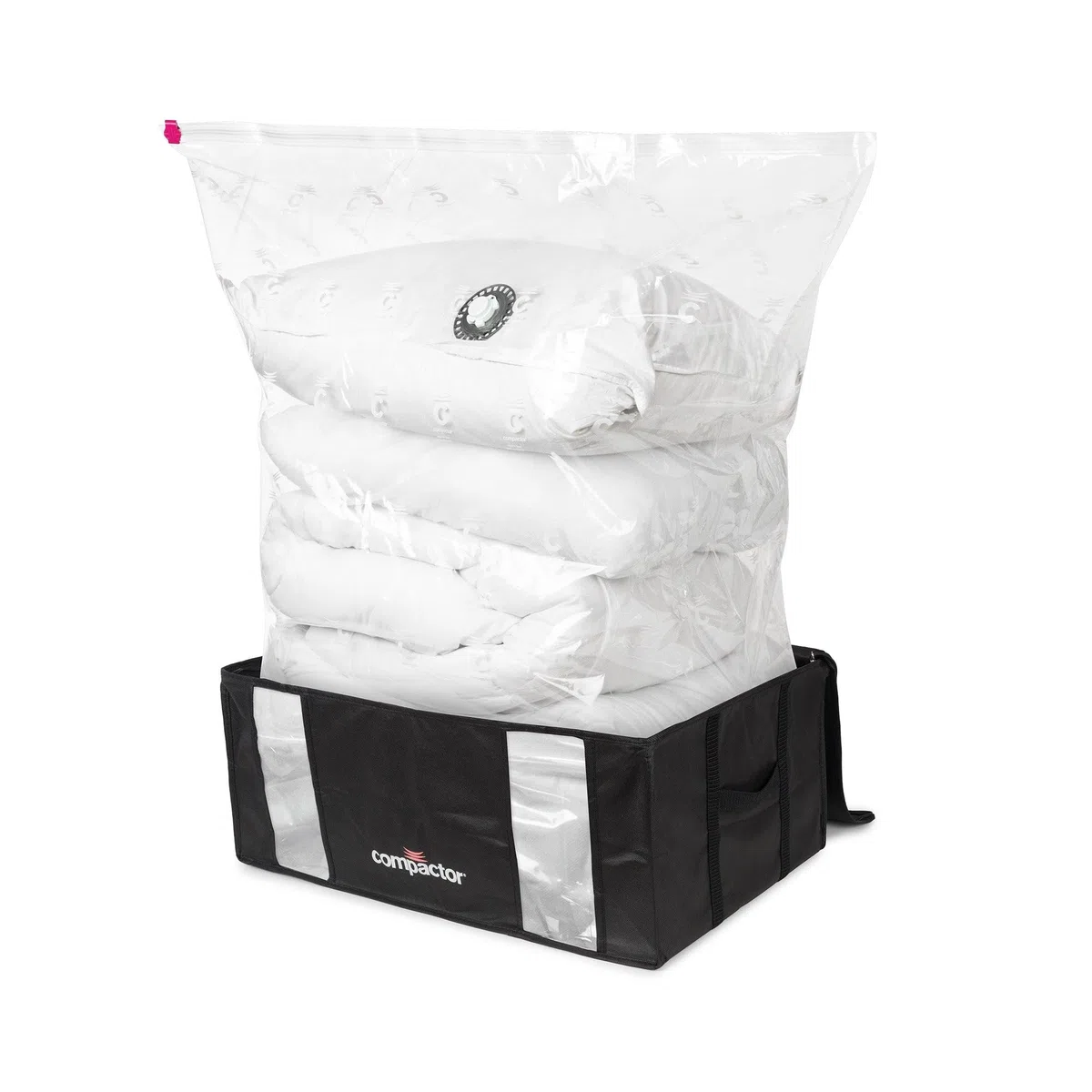 Compactor - Cajas almacenaje al vacío ropa, edredones, nórdicos, almohadas. Pack 3 Talla XXL. Organizador armario con bolsa al vacío ropa integrada, compresión con aspiradora. Ahorra espacio. Negro