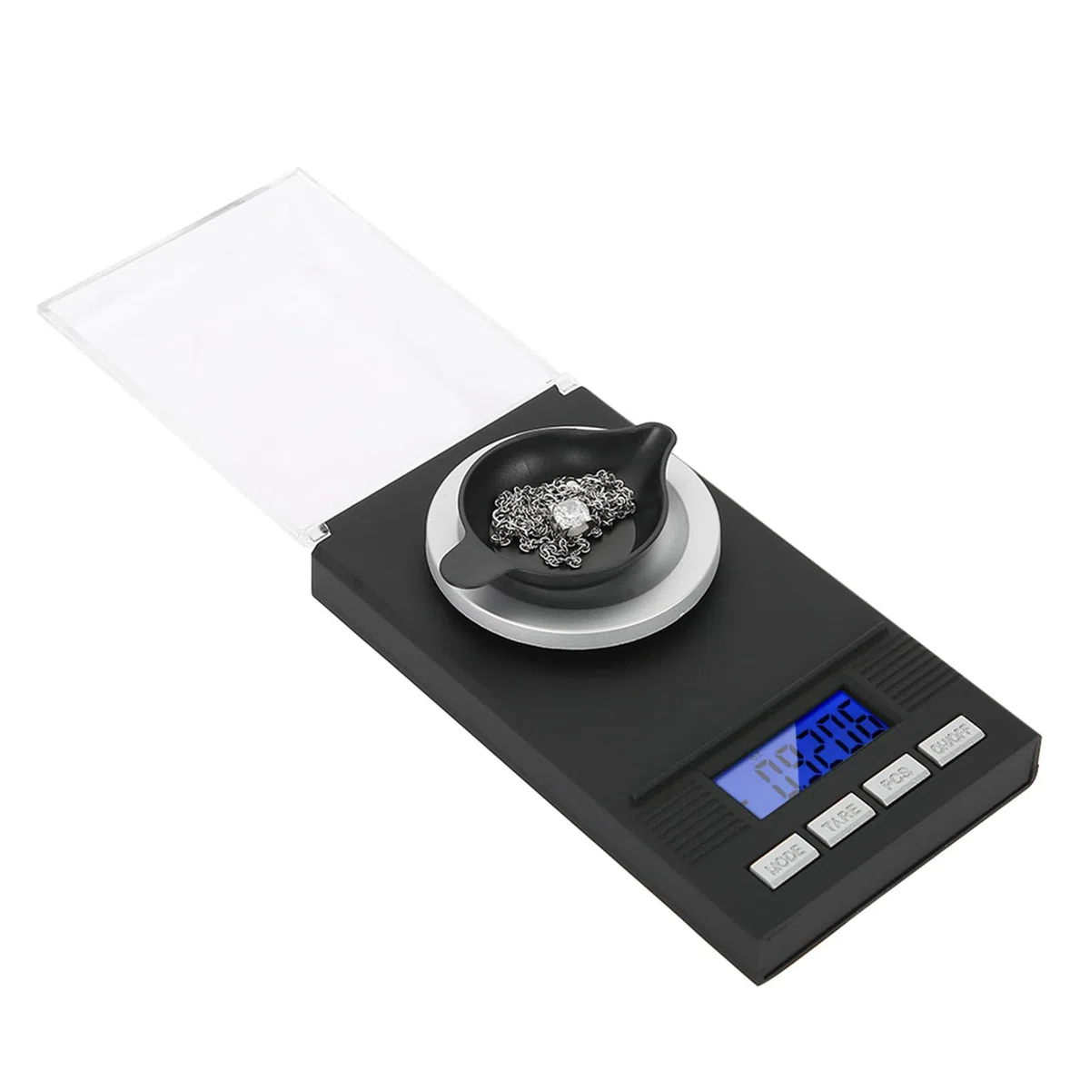 Báscula de Joyería 0.001g, Balanza de Bolsillo Portátil Mini, Pantalla LED con Luz Azul, Protector contra Viento, Tara, Conteo de Piezas, para Oro, Gemas, Hierbas (20g)