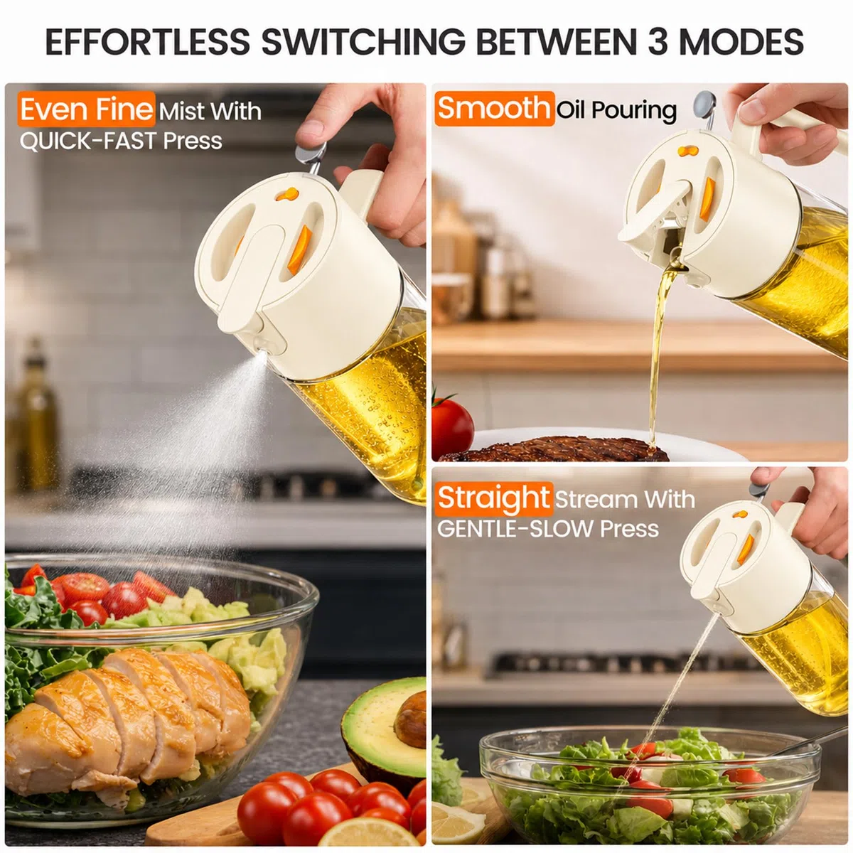 Pulverizador de aceite para cocinar, botella dispensadora de aceite de oliva 2 en 1 para cocinar, pulverizador de aceite de oliva de vidrio de 17 onzas, patentado, spray continuo con control de