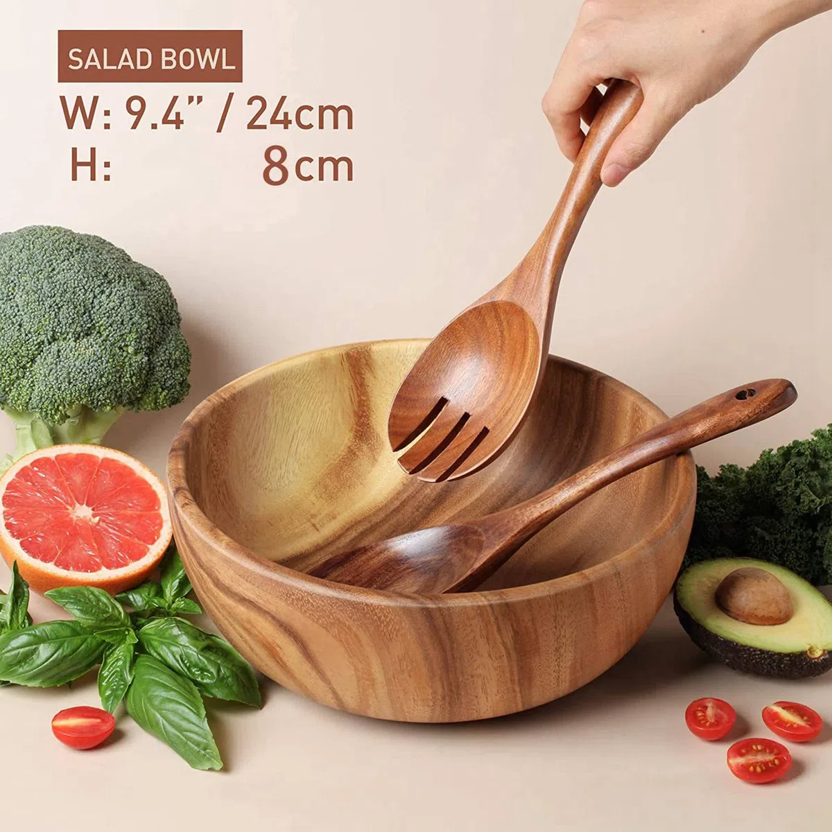 2 de madera para ensalada de madera de de 9,4 cm, se pueden utilizar para frutas, ensaladas