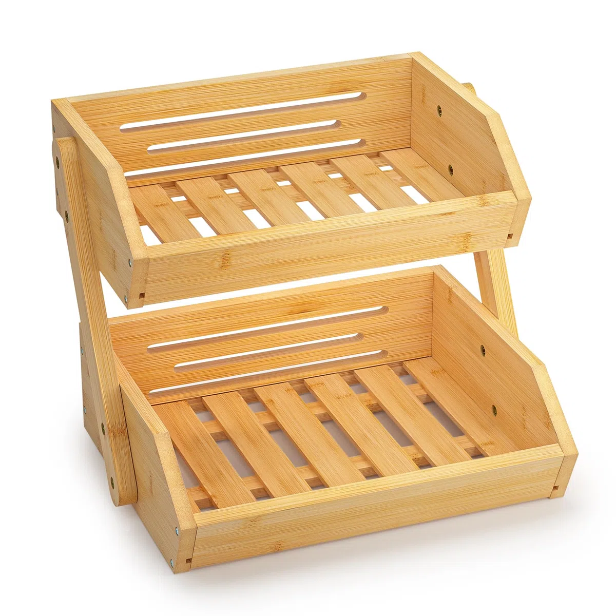 Calm Cozy Soporte de bambú para Cesta de Frutas, 2 Niveles Estante para Frutas,Cesta de Almacenamiento de Pan, Soporte para Verduras para encimera de Cocina