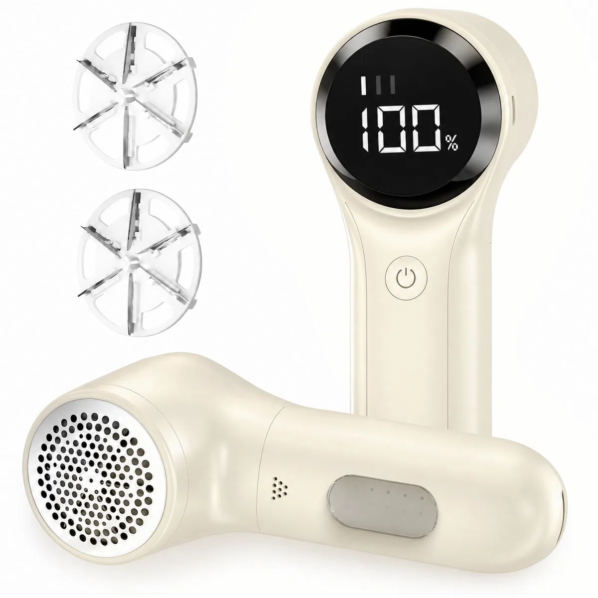 Buywoo Afeitadora de tela, removedor de pelusa eléctrico, afeitadora de pelusa recargable, desfuzzer de suéter para quitar pelusas, funciona con pilas, 6 cuchillas, 3 velocidades con pantalla LED para