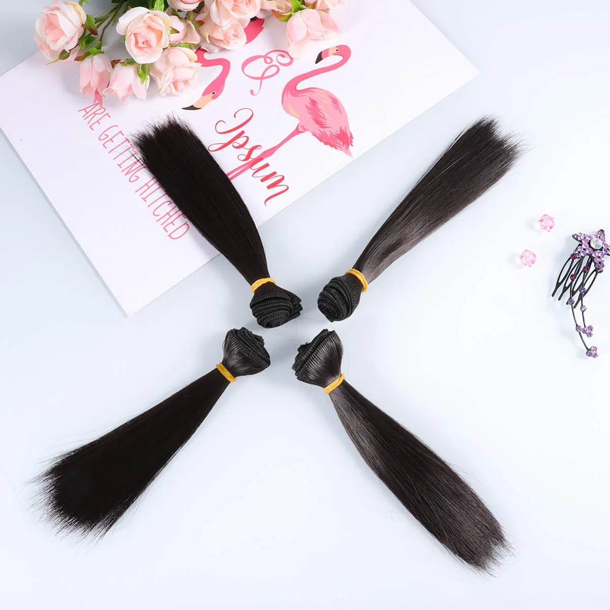 - 5 extensiones de pelo de muñeca sintética recta larga para muñecas de pelo largo, materiales artesanales, accesorios para hacer muñecas, 15 cm ()