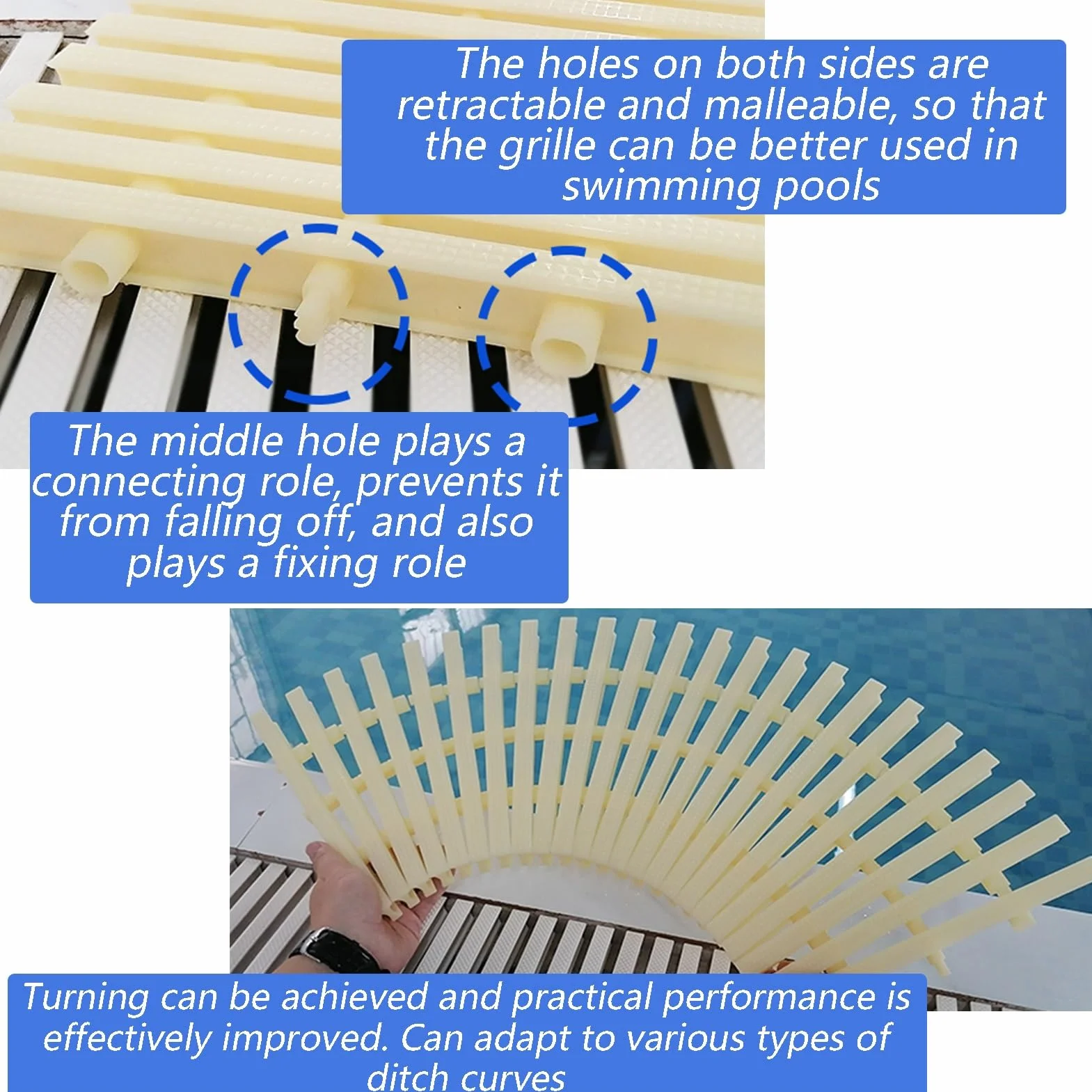Rejilla de desagüe para Piscinas - Rejilla de desbordamiento Duradera para desagües de Canal, Cubierta para zanjas de Drenaje de Agua, Ideal para Uso Junto a la Piscina y gestión eficiente d