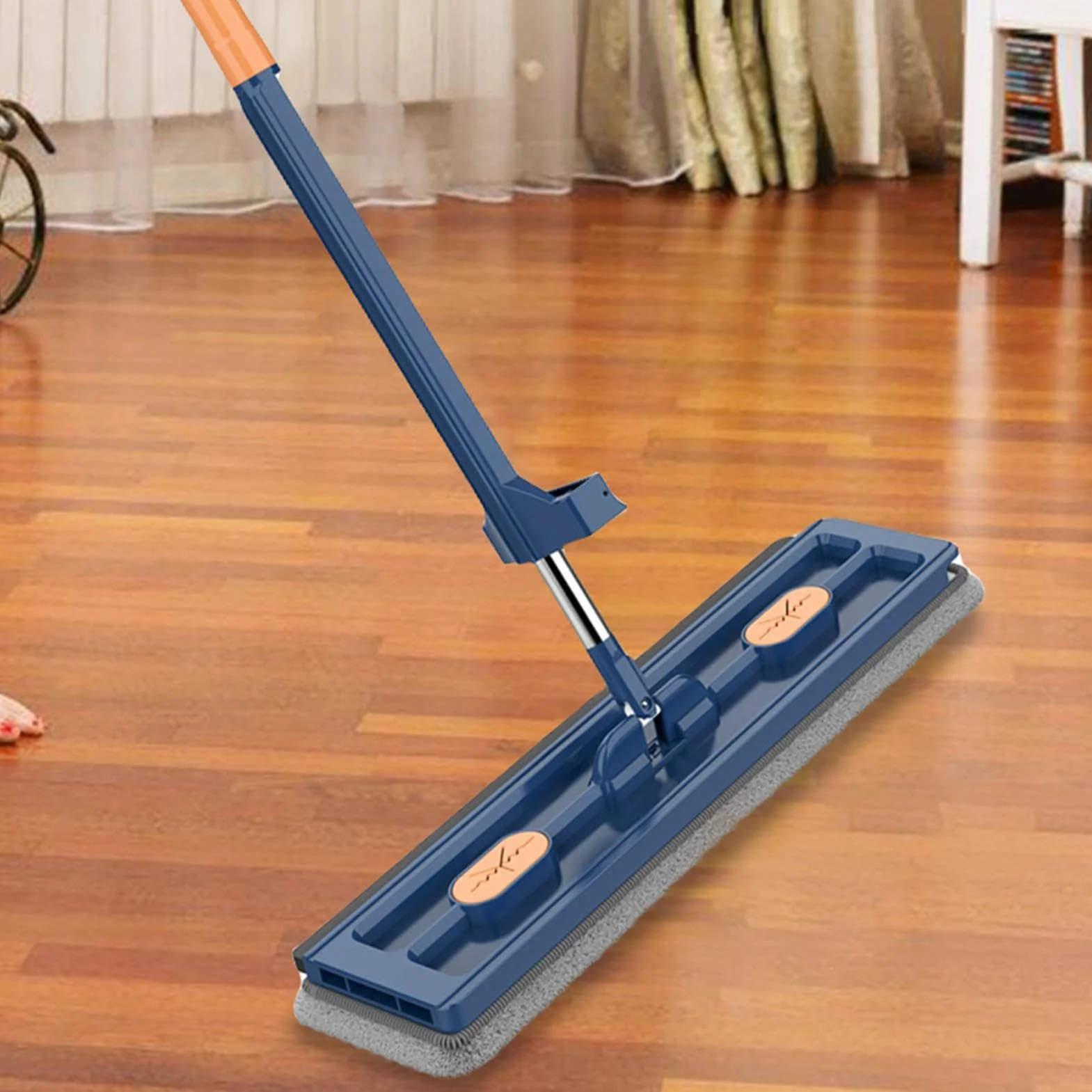Fregonas Planas para Limpieza de Suelos, Fregona de Microfibra | Fregona Plana, Fregona seca y húmeda con 2 almohadillas de microfibra reutilizables para húmedo y