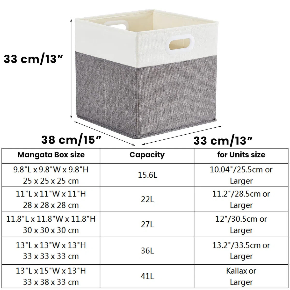 Mangata Cajas de almacenamiento de 33 x 38 x 33 cm, cestas de almacenamiento de tela para cubos de ropa, cestas, cofres, juguetes (Blanco Gris, 4 piezas)