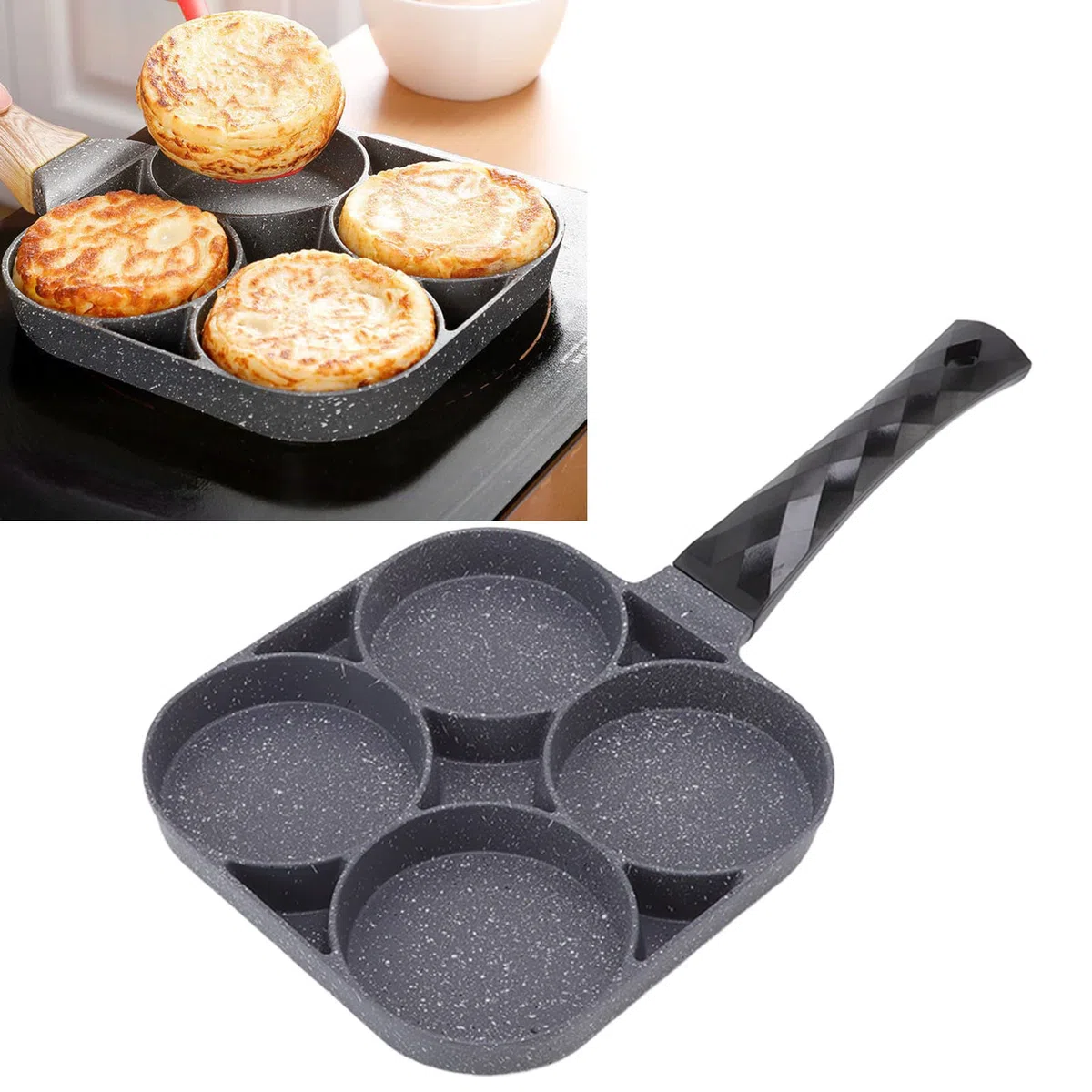 Sartén de 4 orificios, sartén de aluminio, olla plana resistente al calor, sartén antiadherente, sartén para tortillas para panqueques, hamburguesas, accesorio de cocina (-3118220139011)