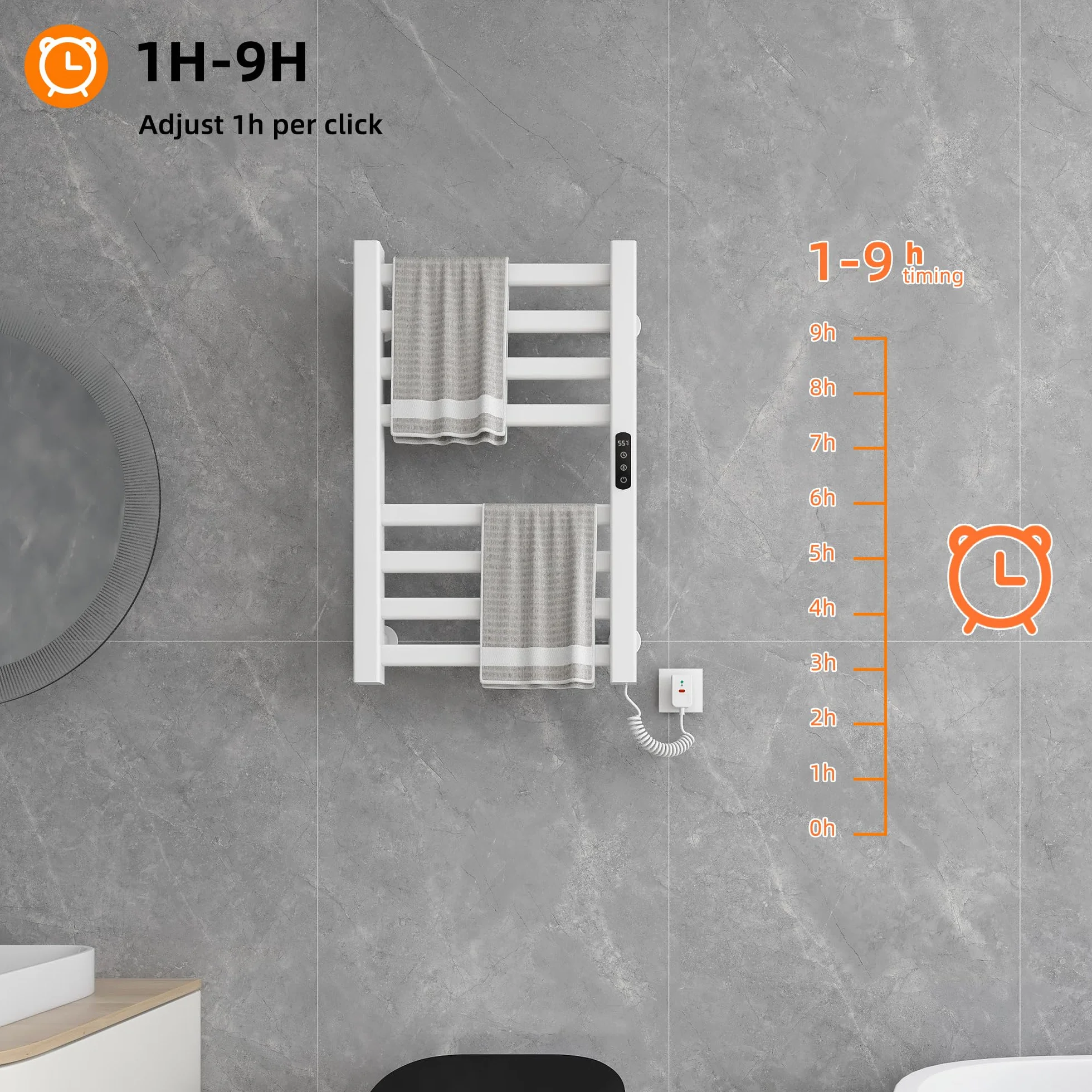 Radiador de Toallas 450x700mm Toallero Eléctrico Bajo Consumo Secador de Toallas Radiador Toallero eléctrico inteligente Calienta Toallas, calefacción de fibra de carbono, antracita-White Right