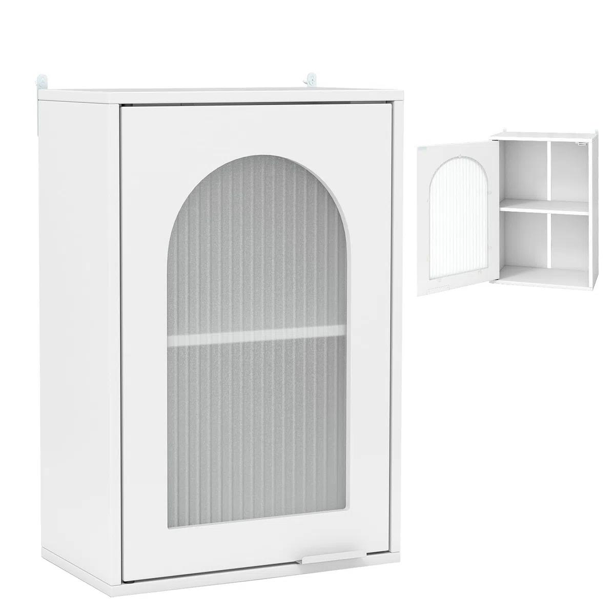 LIFEZEAL Mueble de baño de pared, mueble de cocina de pared, mueble colgante con puerta de cristal, estante ajustable, armario, armario, blanco, salvasapcio, moderno, de madera, 35 x 20 x 52,5 cm