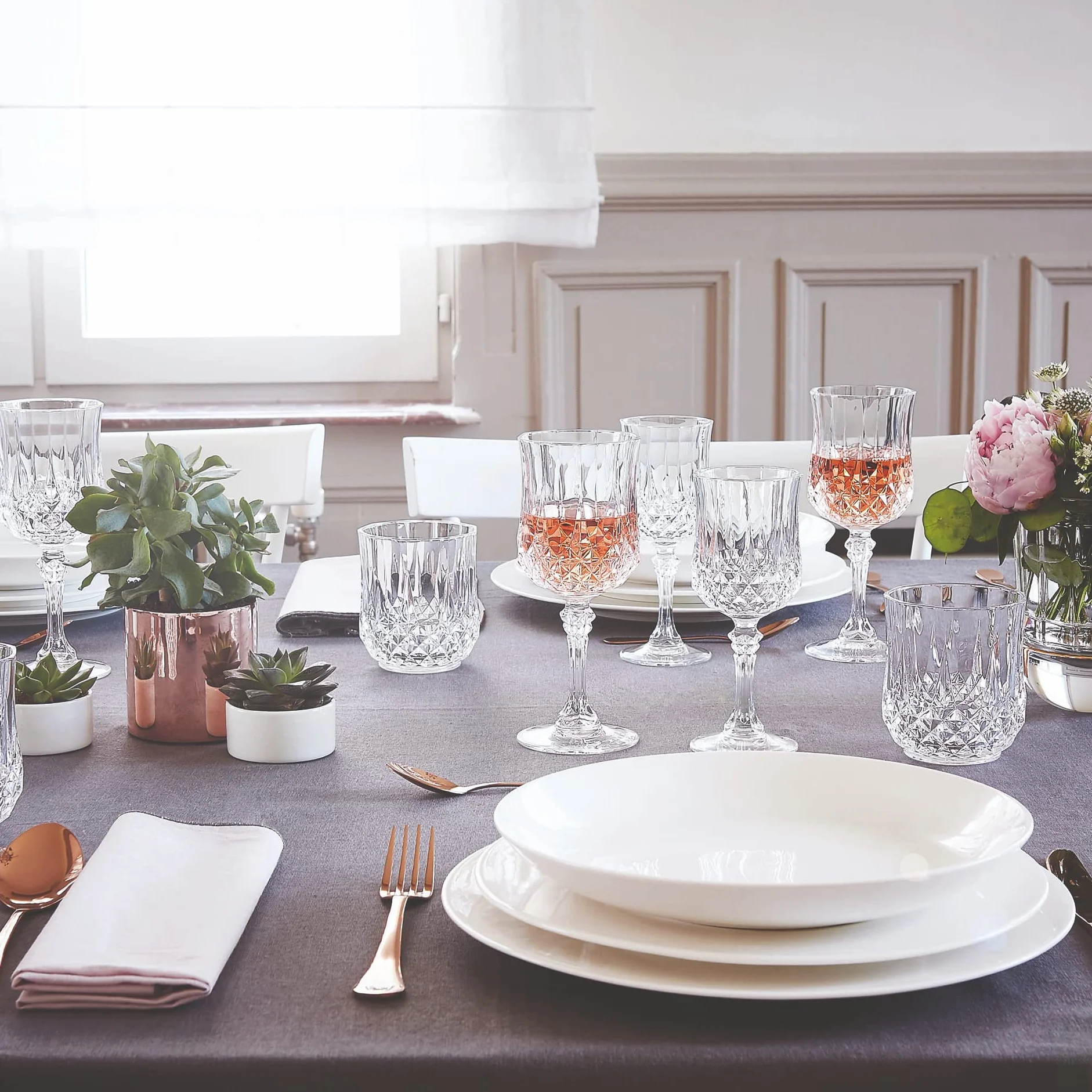 Cristal D'Arques Paris Longchamp – 6 vasos bajos de 32 cl de Kwarx – Brillo, transparencia y alta resistencia – Molduras icónicas – Fabricado en Francia