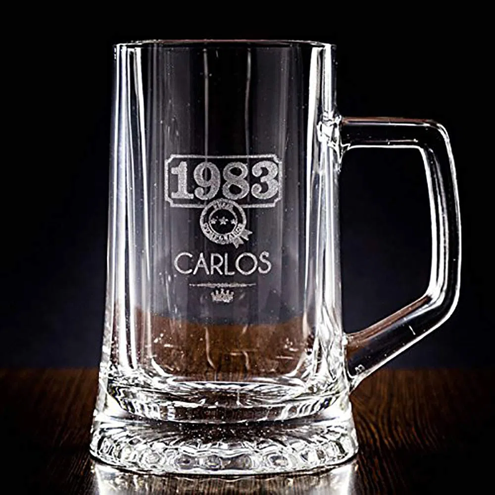 CALLEDELREGALO – Jarra de Cerveza Personalizada con Nombre y Año de Nacimiento | Jarra de Cristal 510 ml Grabada | Incluye Estuche de Regalo | Regalo Original para Padre, Amigo, Hermano o Novio