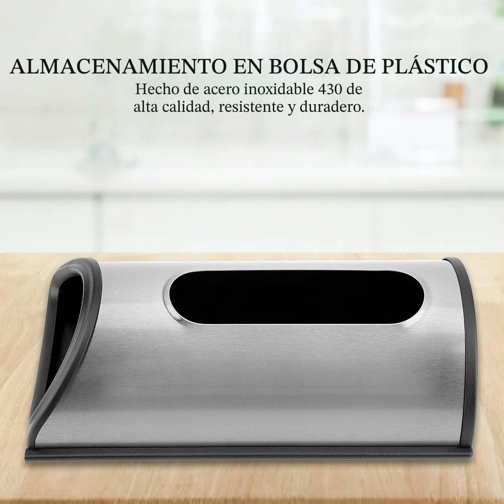 VOBOR Soporte de bolsa de plástico - Dispensador de bolsa con aberturas extra anchas y de fácil acceso Cocina de acero inoxidable Organizador de soporte de dispensador de almacenamiento