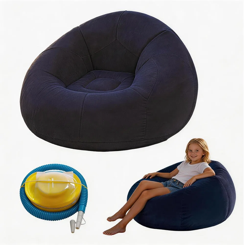 Puf inflable, silla inflable, sofá, puf hinchable, silla hinchable portátil, para salón, dormitorio, jardín, camping (azul)