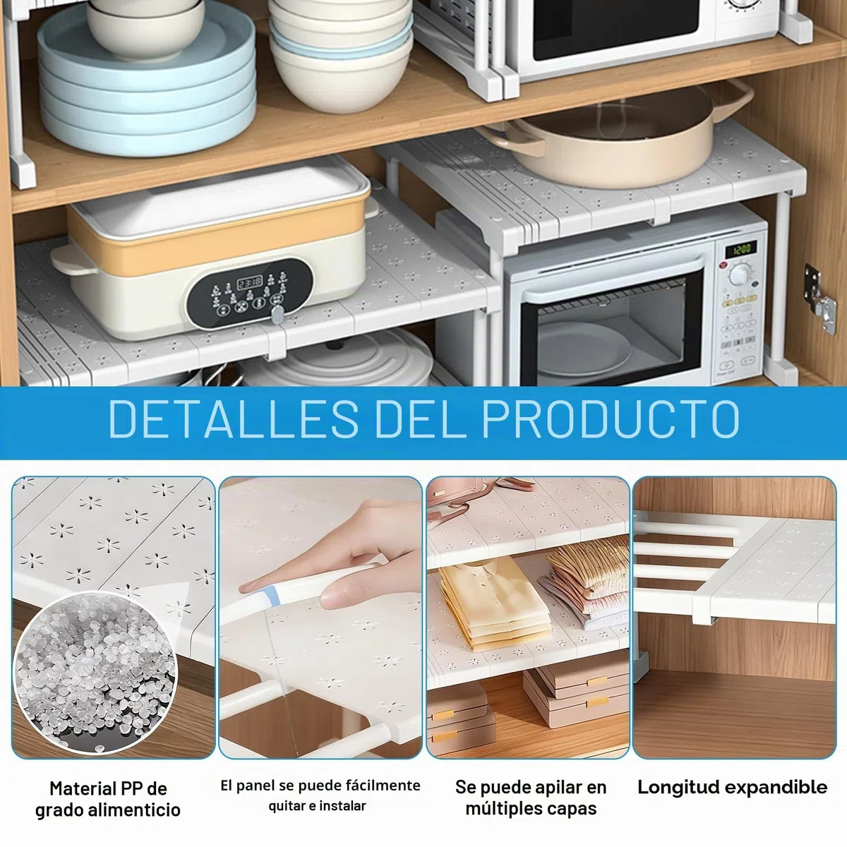 Organizador de armario apilable - Sistema de estantes ajustable sin necesidad de taladrar - Estructura metálica blanca para armario y cocina - Almacenamiento que ahorra espacio para baño y