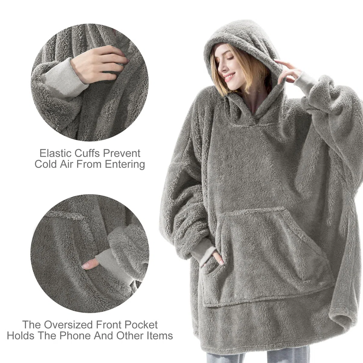 Hoodie Blanket, Oversized Sherpa Hoodie, Wearable Hoodie Sweatshirt Blanket, Super Soft Warm Comfortable Blanket Hoodie, One Size Fits All Adults Men Women Teens
