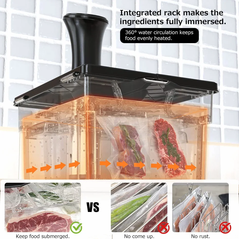 Contenedor Sous Vide con tapa, diseño de doble apertura de puerta, contenedores Sous Vide con estante integrado de 11.65 cuartos de galón, contenedor de olla de cocción lenta compatible con la mayoría