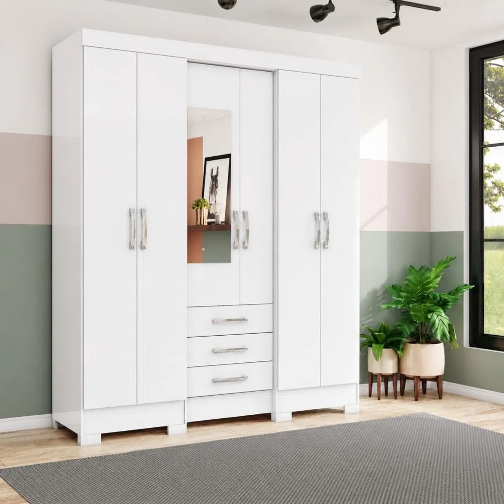 Armario Infantil Antares con Espejo, 6 Puertas y 3 Cajones – Moderno y Funcional - Blanco