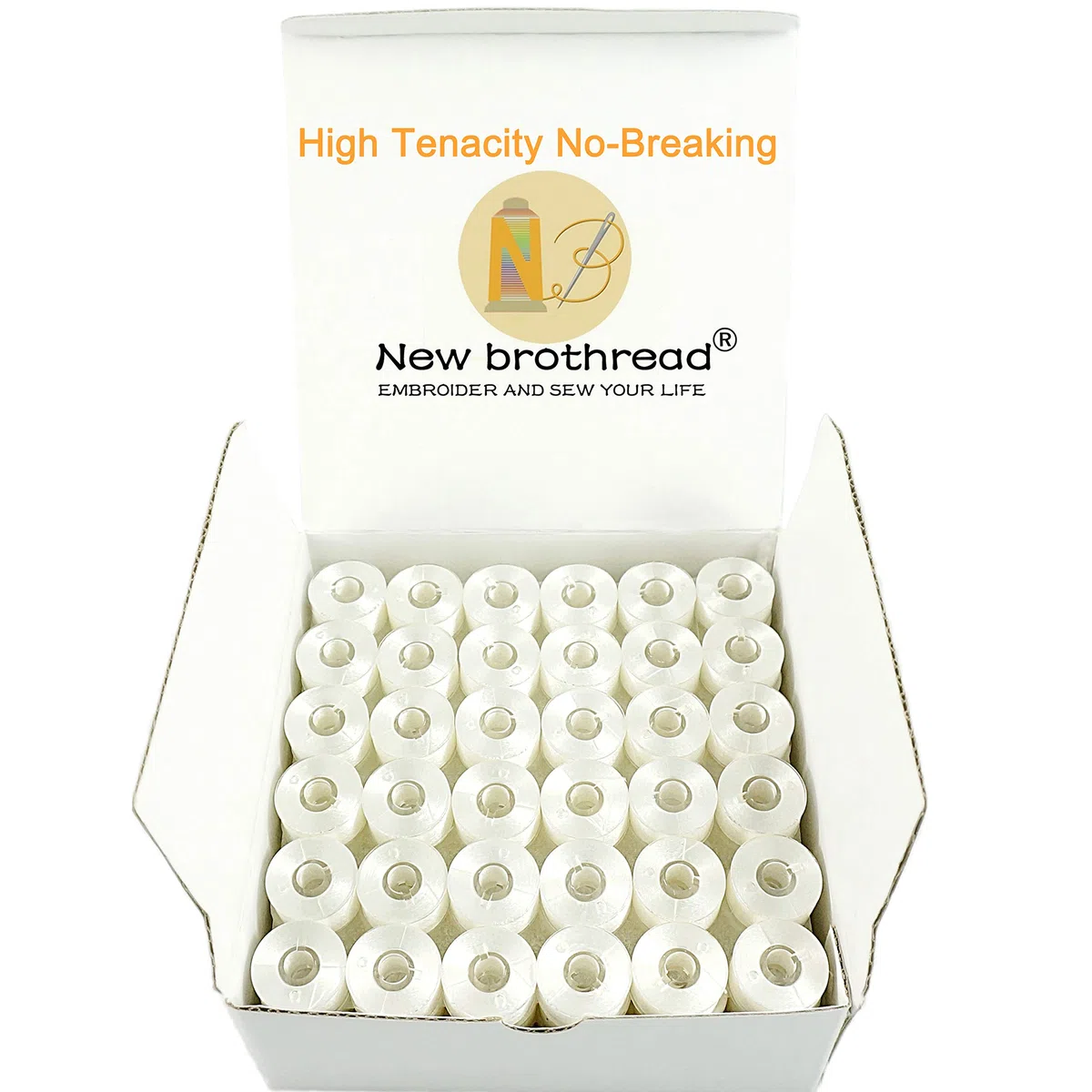 New brothread 144pcs Blanco 70D/2 (60WT) hilo de la bobina Plastica Size A (SA156) para maquina de bordar y coser Hilo de coser hilo de poliéster