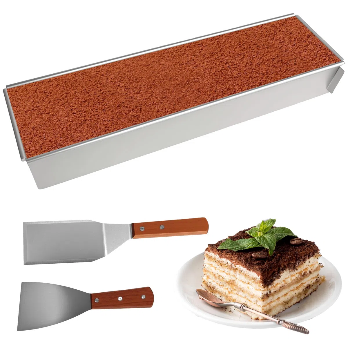 Marco para hornear rectangular ajustable con revestimiento antiadherente, molde rectangular de aleación de aluminio, fácil de limpiar, molde de tiramisú adecuado para pan