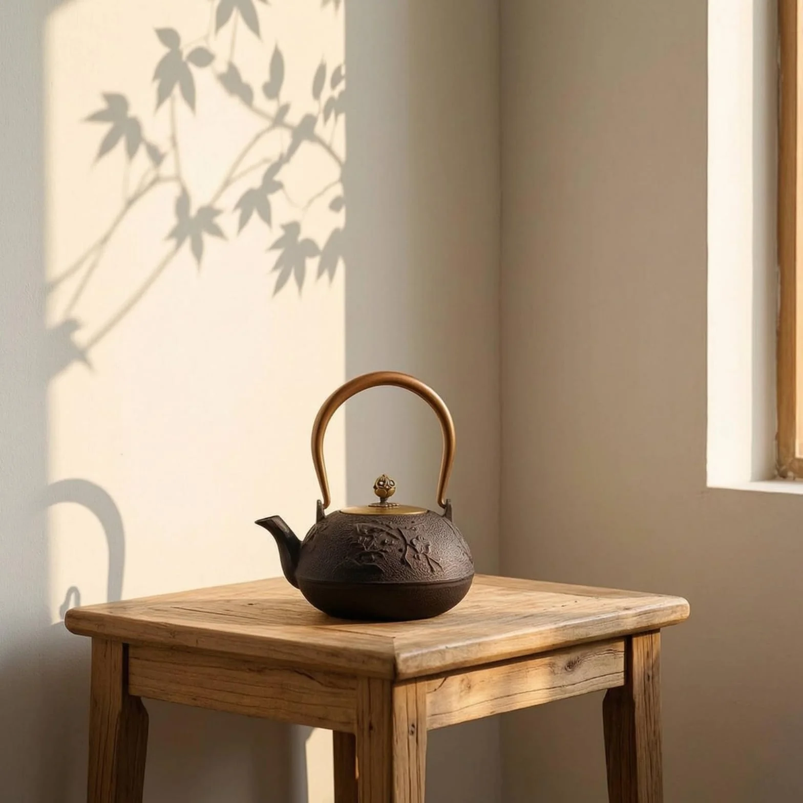 Tetera de Hierro Fundido Tetera Hervidor Jarra Caldera con Colador Interno y Acabado en Relieve Rústico Mango Arqueado y Control de Vertido Adecuada, Black, Chunsemanyuan