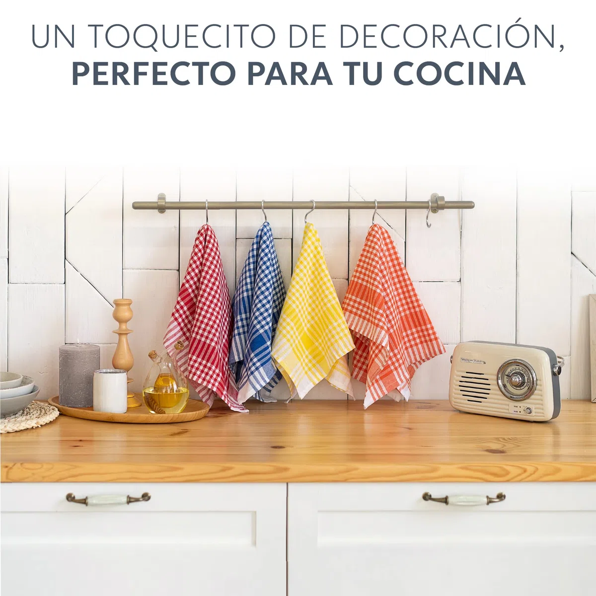 Twinzee - Set de 10 Textiles de Cocina a Cuadros - 100% Algodon - 47 x 67 cm - Diseño Retro - Paños de Cocina para secar la vajilla y Las Manos - 2 Azul, 2 Rojo, 2 Verde, 2 Naranja, 2 Amarillos