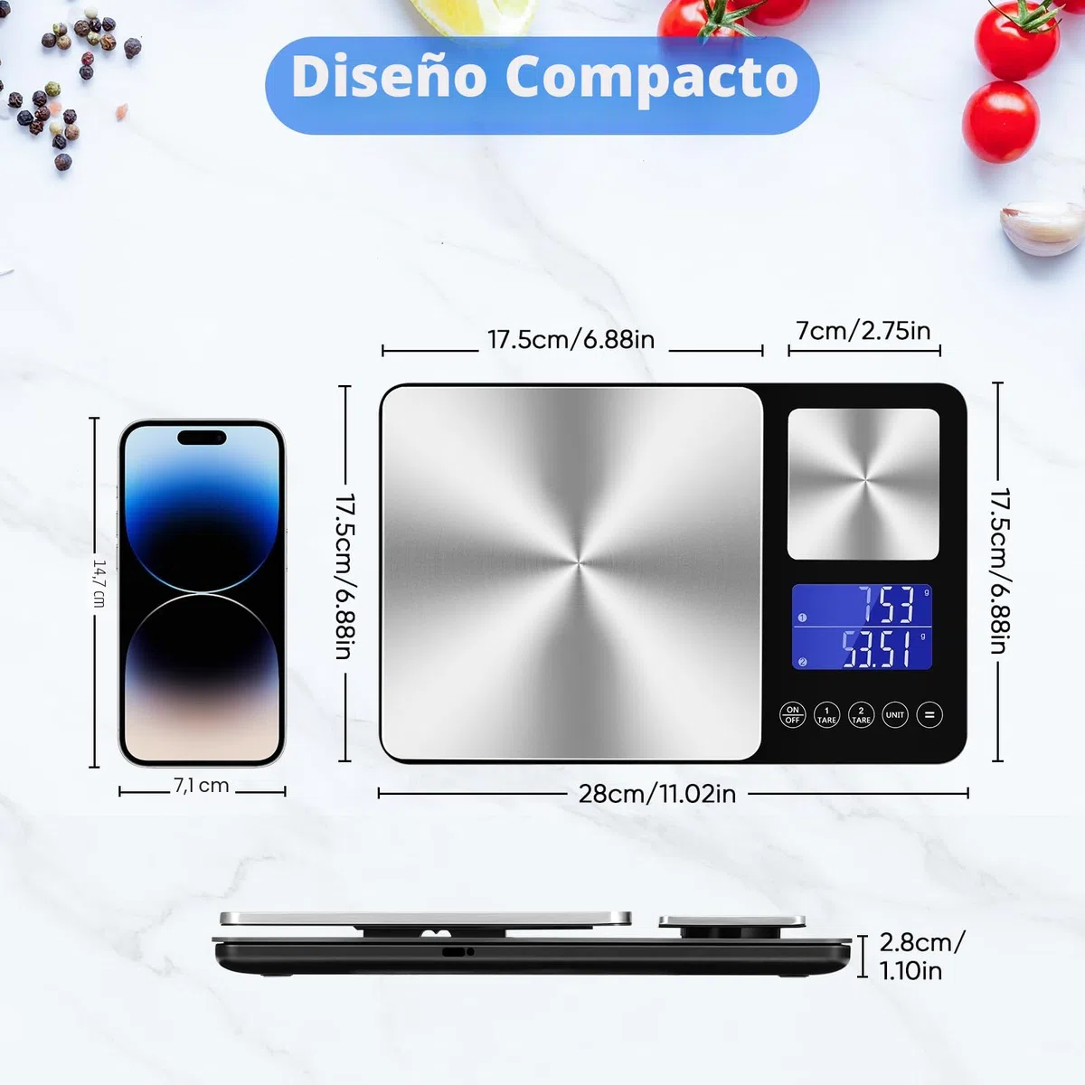 Báscula de cocina digital de doble plataforma,1 g y 0,01 g de precisión, capacidad de 15 kg y 500 g, Ideal para alimentos, hornear, cocinar y joyas, Pantalla LCD y función de acumulación