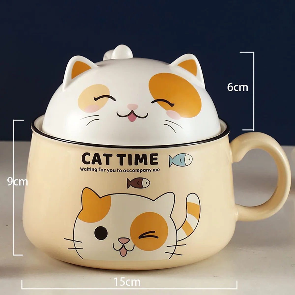 Ramen - Cuenco con tapa, diseño de gato dulce y asa, cuenco de cerámica de 1020 ml