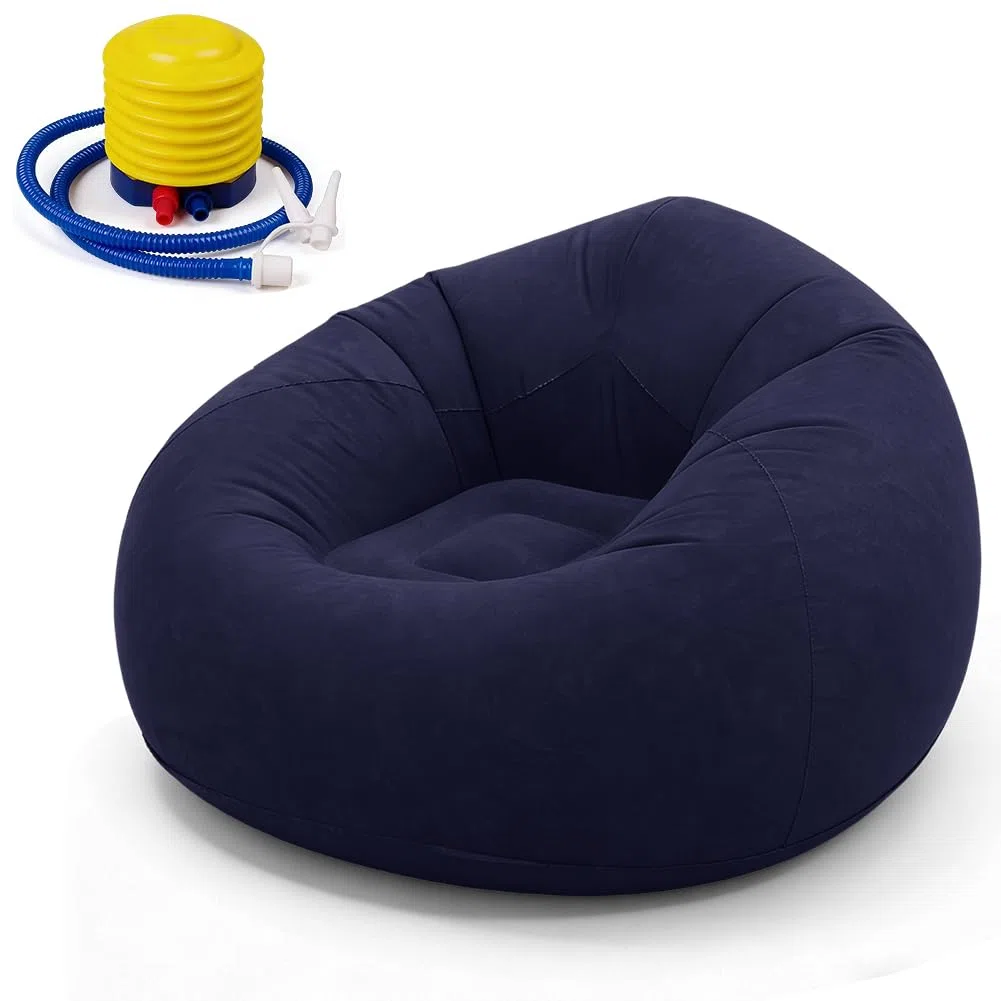 Sofá y sillón hinchable – Cómodo sofá plegable para salón, camping y jardín, inflable rápido y lavable, sillón individual para relajación y ocio (azul)