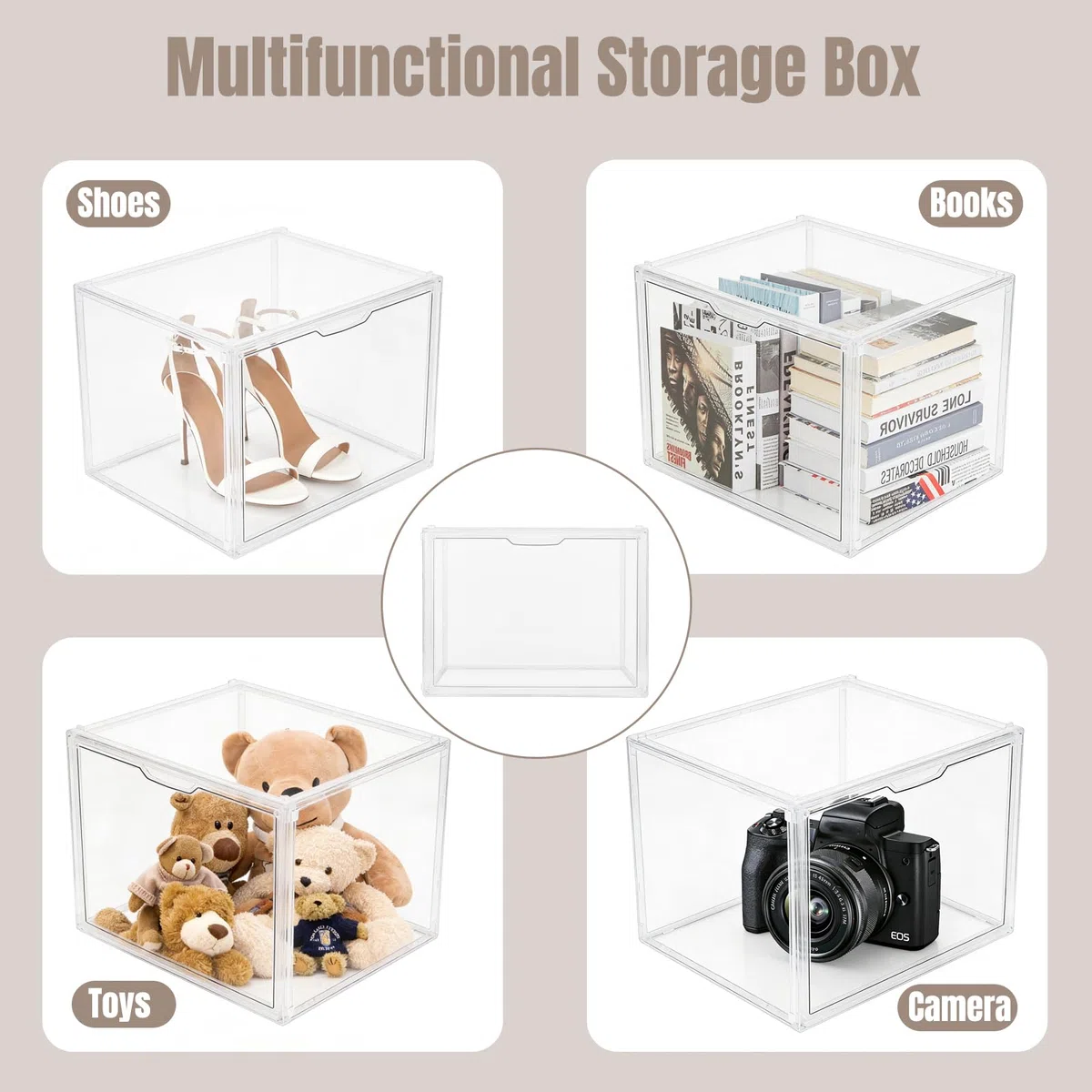Organizadores transparentes de almacenamiento de bolsos para armario, 9 paquetes de plástico acrílico para bolsos, zapatos, juguetes, vitrina de exhibición de juguetes, bolsa apilable de lujo