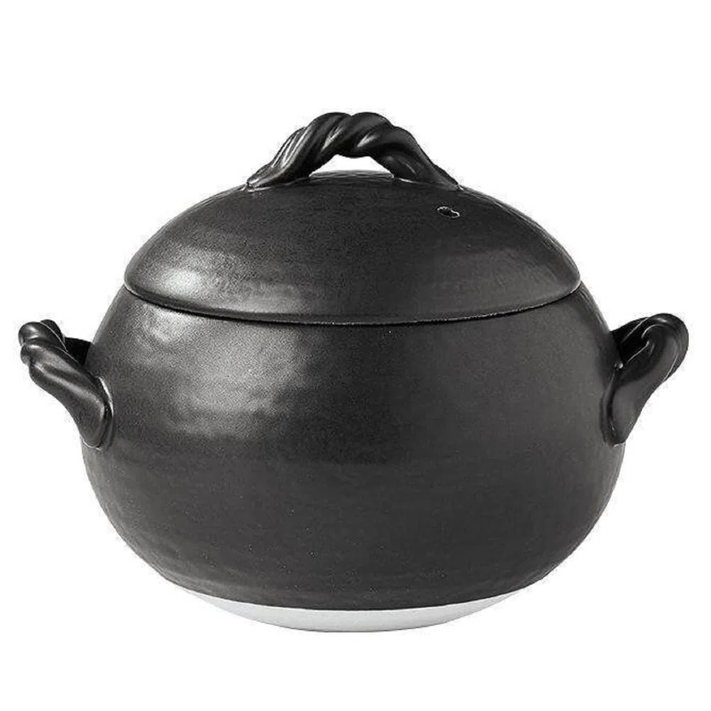 Olla de cerámica Negra de 2,5 L con Tapa - Olla Redonda para guisos, arroz y sopas | Válvula de vapor para equilibrar la presión, segura para gas/horno/microondas