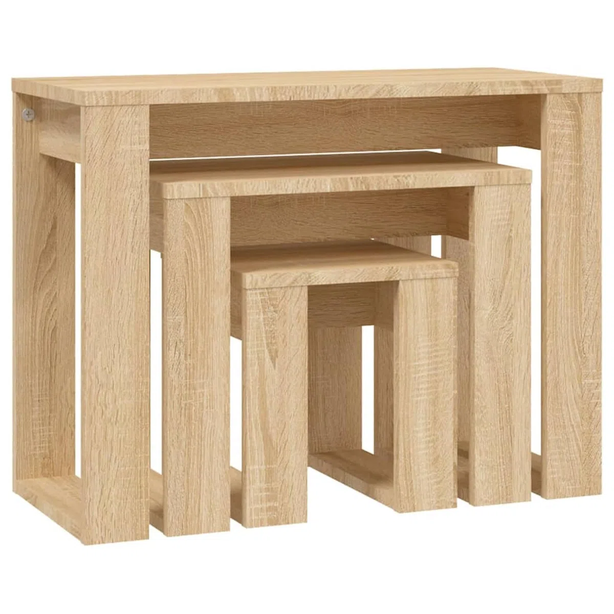 Brokky Mesas apilables 3 pzas Madera contrachapada Color Roble Sonoma Juego De 3 Mesas Auxiliares Anidadas